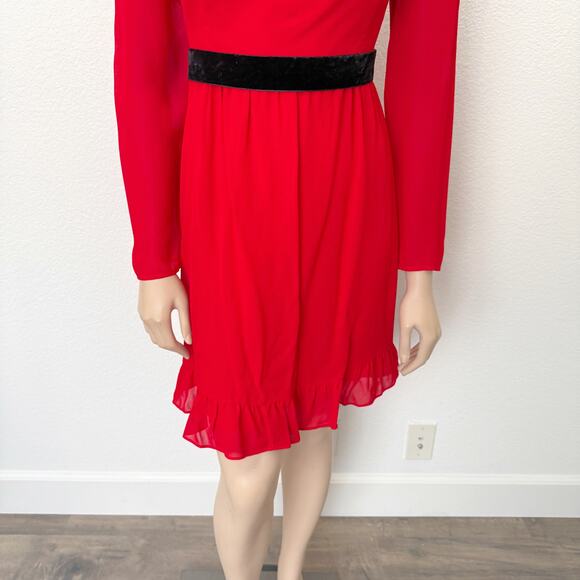 [Reformation] Red Square Neck Long Sleeve Silves Mini Dress NWT Velvet Belt 12 - Picture 6 of 11